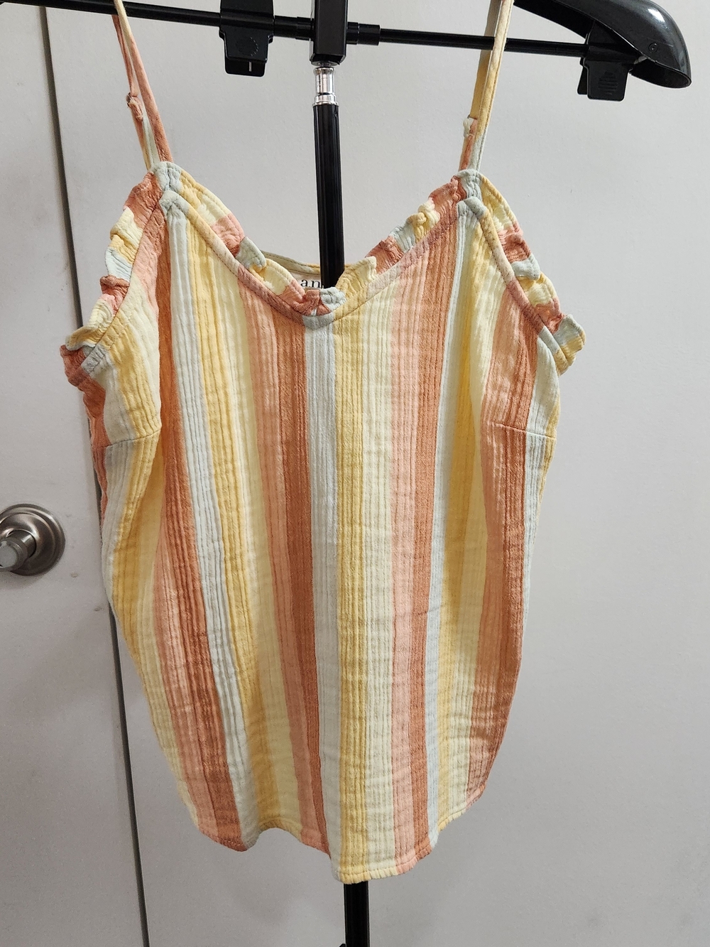 Women’s Striped Spaghetti Strap Tank Top - Yellow, Peach, Cream